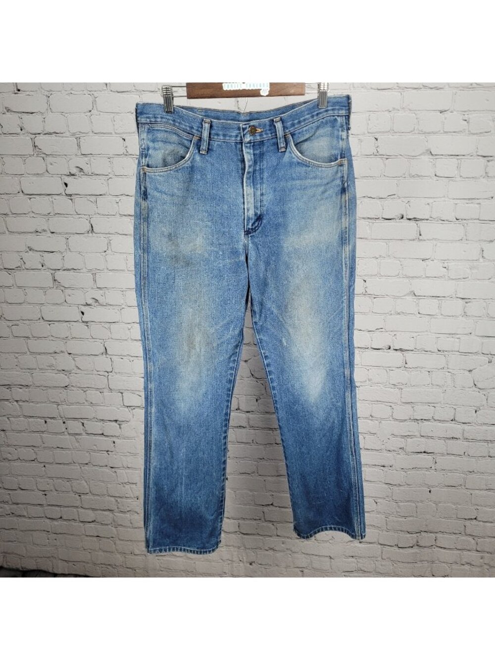 VTG Wrangler Blue Denim 100% Cotton Straight Leg Jeans USA 34x32 (32x31)
